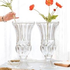 欧式白色复古浮雕轻奢水晶绿植透明玻璃高脚花卉水养百合花瓶桌面